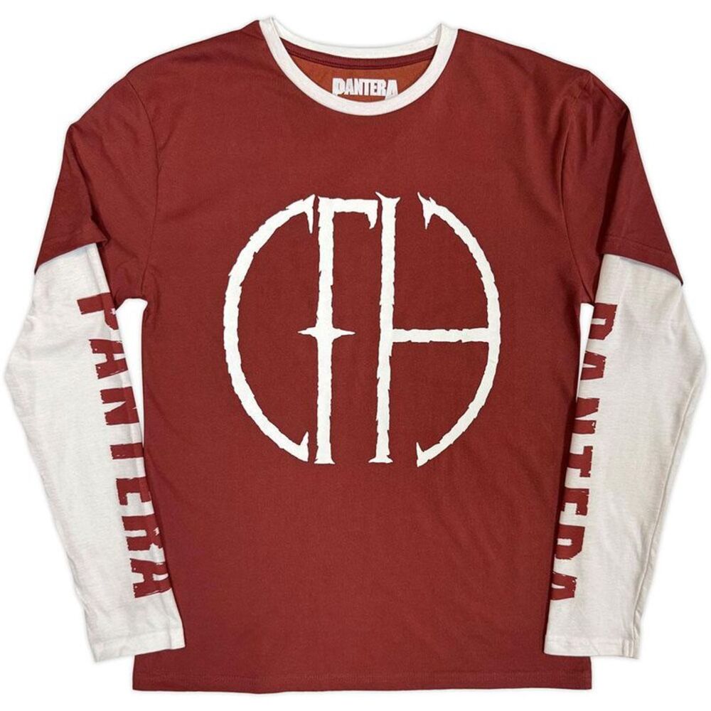Pantera Unisex Adult Frayed Logo Layered Long-Sleeved T-Shirt / Red/White